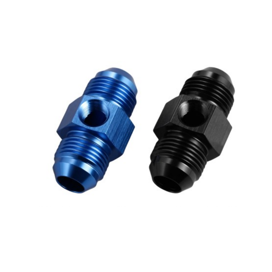AN MALE TO MALE  ADAPTER WITH 1/8" NPT PORT FOR FUEL/OIL GAUGE