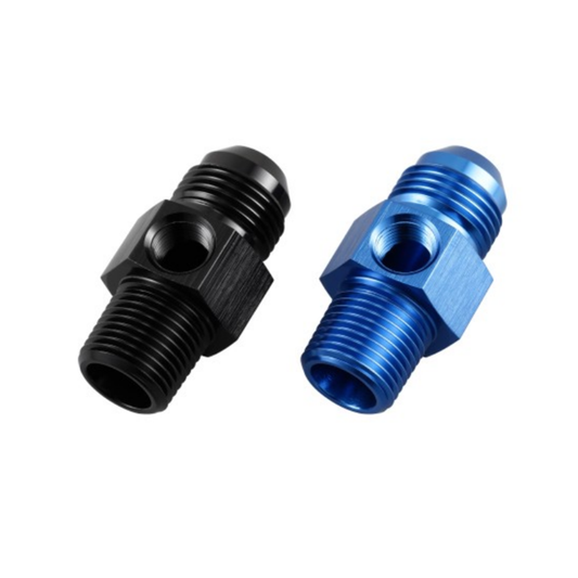 NPT MALE TO AN MALE ADAPTER WITH 1/8" NPT PORT FOR FUEL/OIL GAUGE