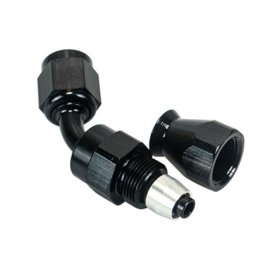 HEL Braided PTFE Hose Fitting -10 AN10 JIC 45 Degree Aluminium Black HHFP-10-45-AL-BLK